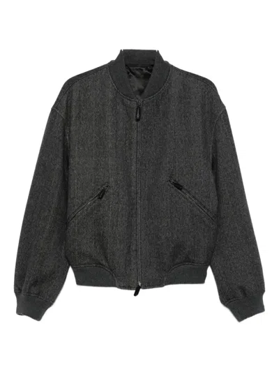 Giorgio Armani Herringbone Zip-front Bomber Jacket In Black
