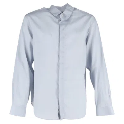 Giorgio Armani Hidden Button Long Sleeve Shirt In Blue Cotton