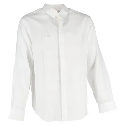GIORGIO ARMANI HIDDEN BUTTON LONG SLEEVE SHIRT IN WHITE COTTON