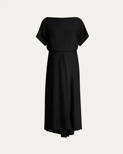 Giorgio Armani High-low Boatneck Silk Dress In Solid Black
