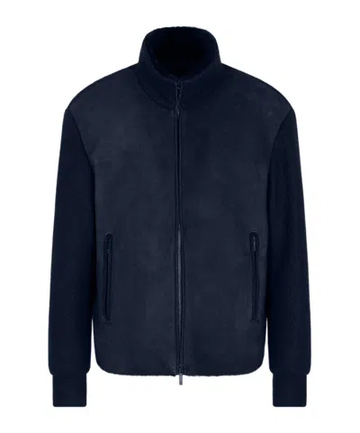 Giorgio Armani High-neck Bomber Jacket In Blue