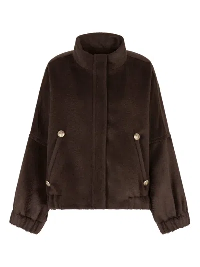 Giorgio Armani Relaxed Fit Cropped Jacket With Decorative Buttons In Brown