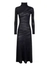 Giorgio Armani Asymmetric Midi Dress Sheer Long Sleeves In Black