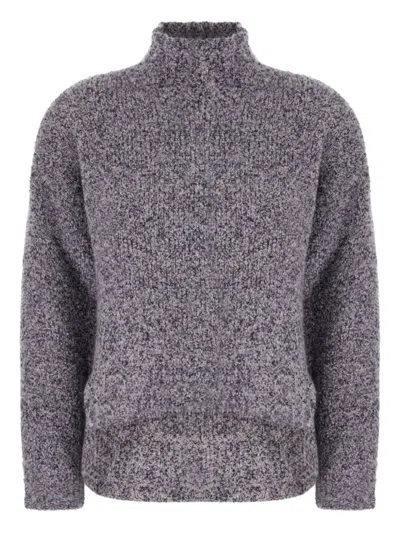 Giorgio Armani High-neck Speckled-knit Sweater In Blue