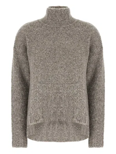 Giorgio Armani High-neck Textured Sweater In Gray