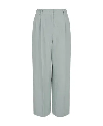Giorgio Armani High-waisted Linen Cropped Trousers In Gray
