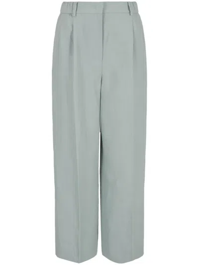 Giorgio Armani High-waisted Linen Cropped Trousers In Green