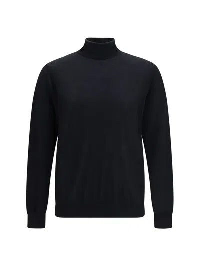 Giorgio Armani Sweater With High Collar In Cashmere In Blue
