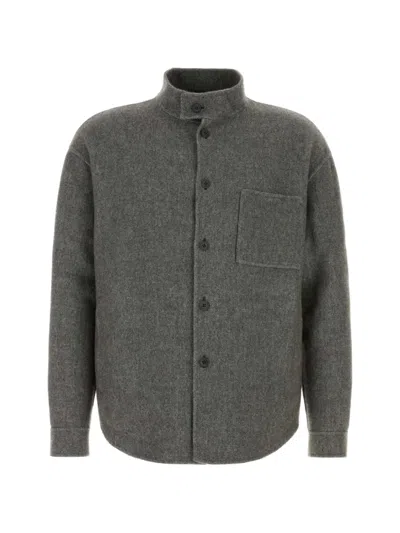 Giorgio Armani High-neck Patch-pocket Overshirt In Gray