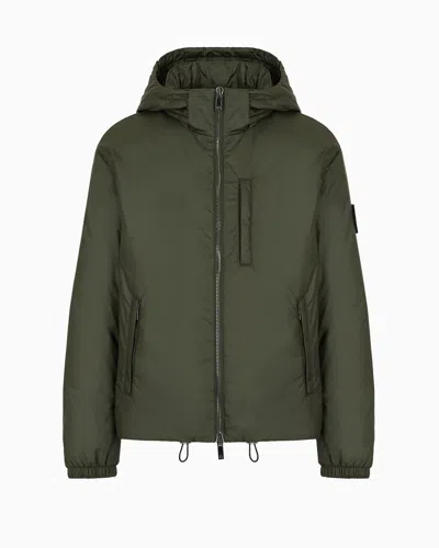 Giorgio Armani Official Store Hooded Blouson With Goose-down Padding Armani Sustainability Values In Military Green