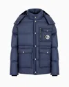 Giorgio Armani Official Store Hooded Bomber Jacket With Goose-down Padding Armani Sustainability Values In Navy Blue