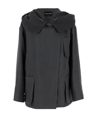 Giorgio Armani Hooded Casual Jacket In Grey