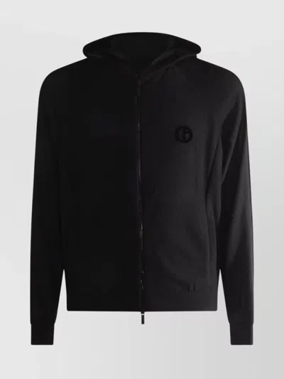GIORGIO ARMANI HOODED MESH TEXTURE ELASTIC CUFFS JACKET