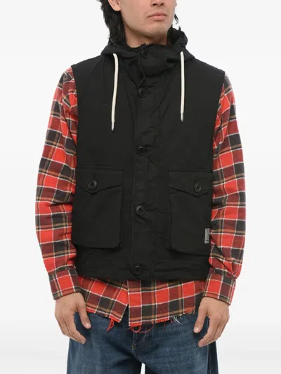 Giorgio Armani Hooded Ripstop Gilet In Black