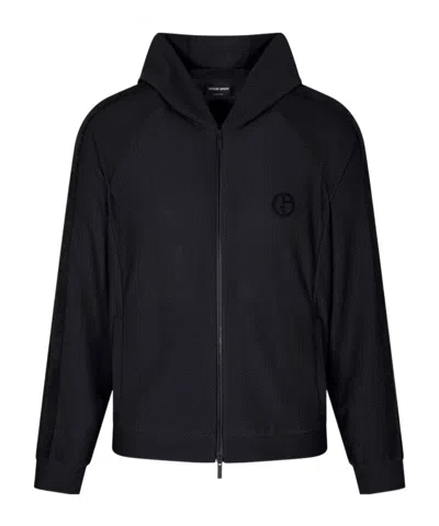 GIORGIO ARMANI TEXTURED ZIP-UP HOODED JACKET