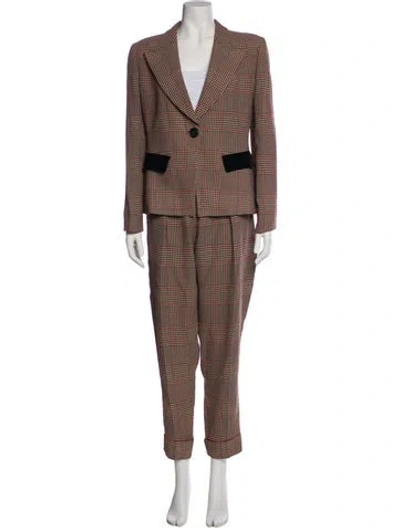 Pre-owned Giorgio Armani Houndstooth Print Pantsuit In Brown