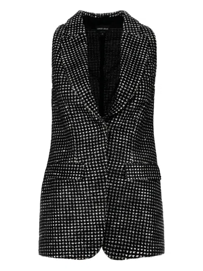 Giorgio Armani Houndstooth Sleeveless Waistcoat In Black