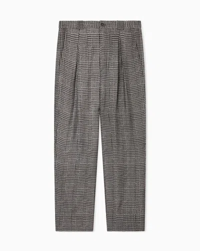 Giorgio Armani Houndstooth Viscose One-pleat Trousers In Gray