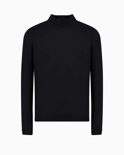 Giorgio Armani Official Store Icon Cashmere Mock-neck Jumper In Navy Blue