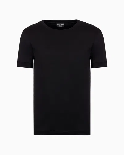 Giorgio Armani Icon Crew-neck, Short-sleeved Jumper In Cashmere Interlock In Black