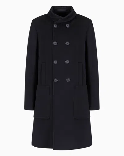 Giorgio Armani Official Store Icon Double-breasted Coat In Double Cashmere In Navy Blue