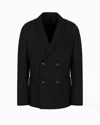 Giorgio Armani Official Store Icon Double-breasted Jacket In Fulled Cashmere Interlock In Black