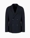 Giorgio Armani Official Store Icon Double-breasted Jacket In Fulled Cashmere Interlock In Navy Blue