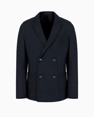 Giorgio Armani Official Store Icon Double-breasted Jacket In Fulled Cashmere Interlock In Navy Blue