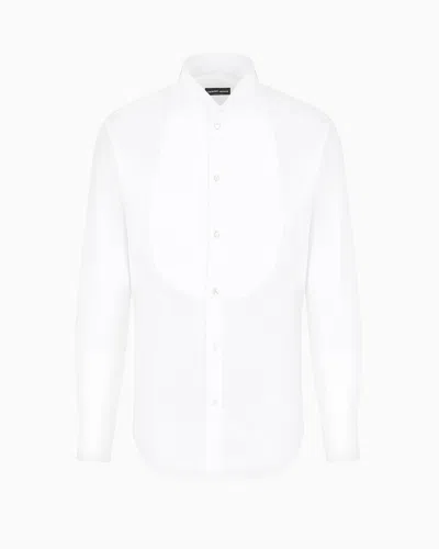 Giorgio Armani Official Store Icon Tuxedo Shirt In Cotton Poplin In White