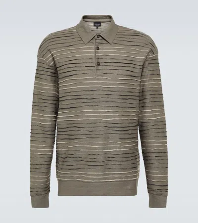 Giorgio Armani Intarsia Linen-blend Polo Sweater In Multicoloured