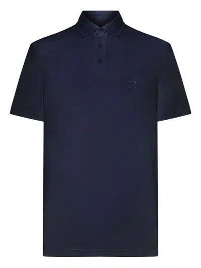 Giorgio Armani Interlock Cotton Polo Shirt In Blue