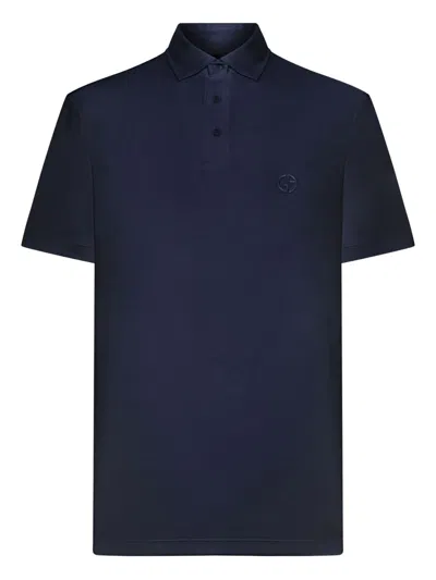 Giorgio Armani Interlock Cotton Polo Shirt In Blue