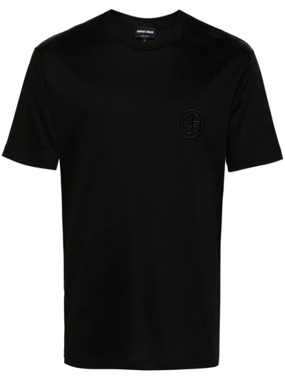 Giorgio Armani Embroidered-logo T-shirt In Black