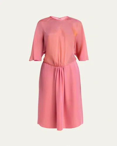 Giorgio Armani Iridescent Chiffon 3/4-sleeve Midi Dress In Solid Light/pastel P
