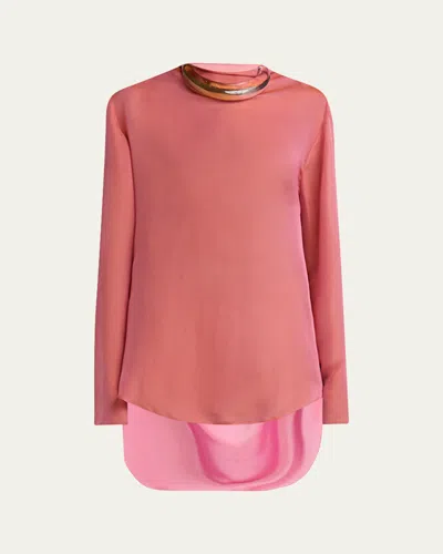 Giorgio Armani Iridescent Chiffon Cowl Backless Tunic In Solid Light/pastel P