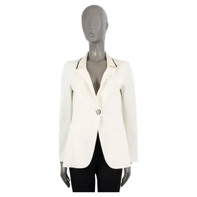 Pre-owned Giorgio Armani Ivory Jersey Knit Collar Blazer Jacket 42 M In White