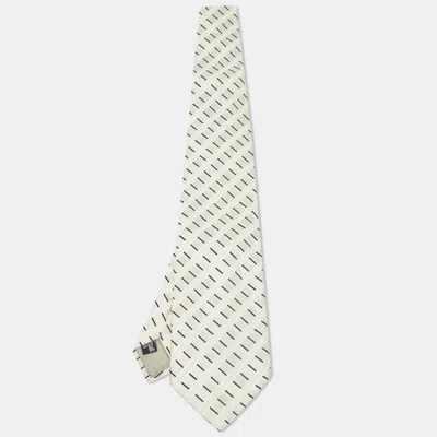 Pre-owned Giorgio Armani Ivory Stripe Pattern Silk Traditional Tie In White