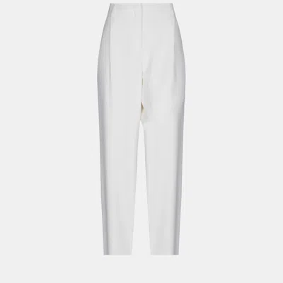 Pre-owned Giorgio Armani Ivory Wool Blend Tapered Pants S (it 38) In White