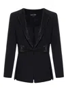 Giorgio Armani Luxe Silk Blazer Embellished Waistband In Black