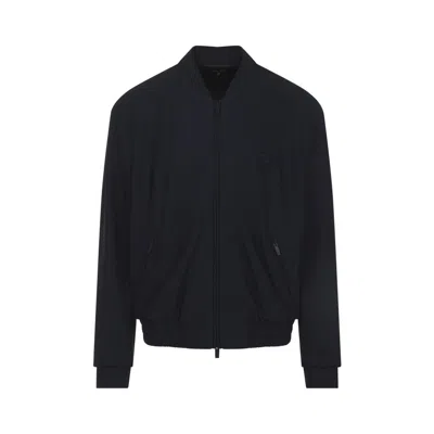 Giorgio Armani Zip-up Bomber Jacket With Embroidered-logo In Blue