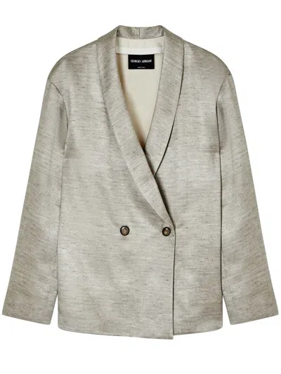 Giorgio Armani Shawl Collar Neutral Textured Relaxed Jacket In Gray
