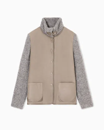 Giorgio Armani Jacket In Calfskin And Cashmere And Silk Bouclé In Sand