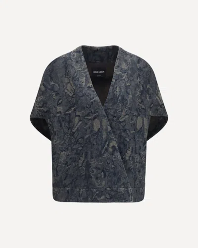 Giorgio Armani Jacket In Oversized Floral Jacquard Denim In Gray