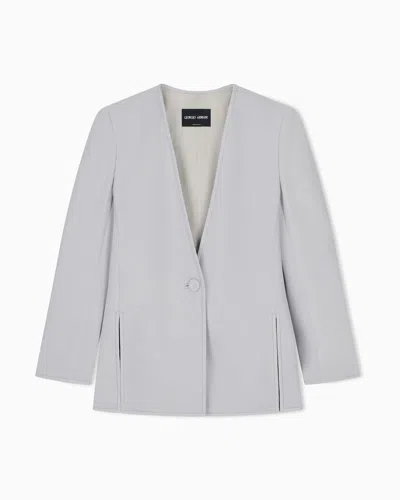 Giorgio Armani Jacket In Technical Viscose Cady With V-neck And Side Slits In Neutral