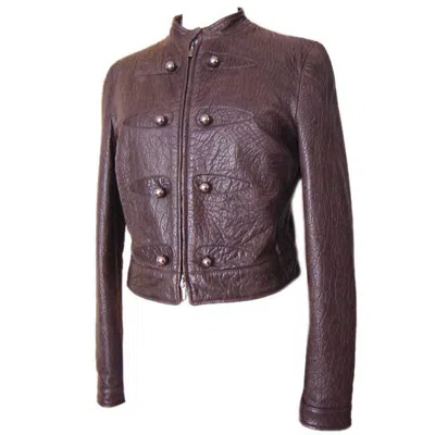 Pre-owned Giorgio Armani Jacket Taupe Leather Hardware Detail 8 / 42 In Brown