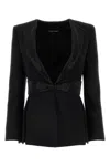 Giorgio Armani Luxe Silk Blazer Embellished Waistband In Black
