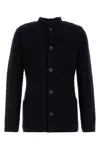Giorgio Armani Wool-blend Zigzag Cardigan In Blue