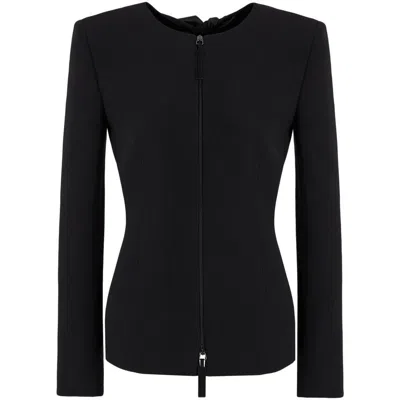 Giorgio Armani Bow-detail Zipped Jacket In Black