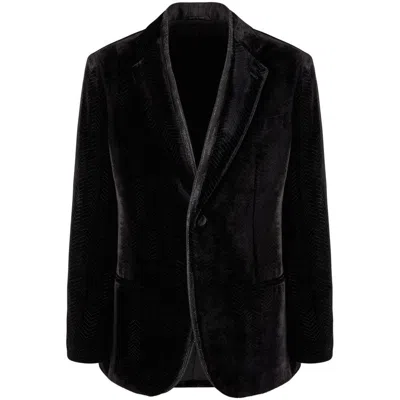 Giorgio Armani Studded-trim Velvet Blazer In Black