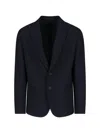 Giorgio Armani Stretch Wool Blazer With Front Pockets In Blue